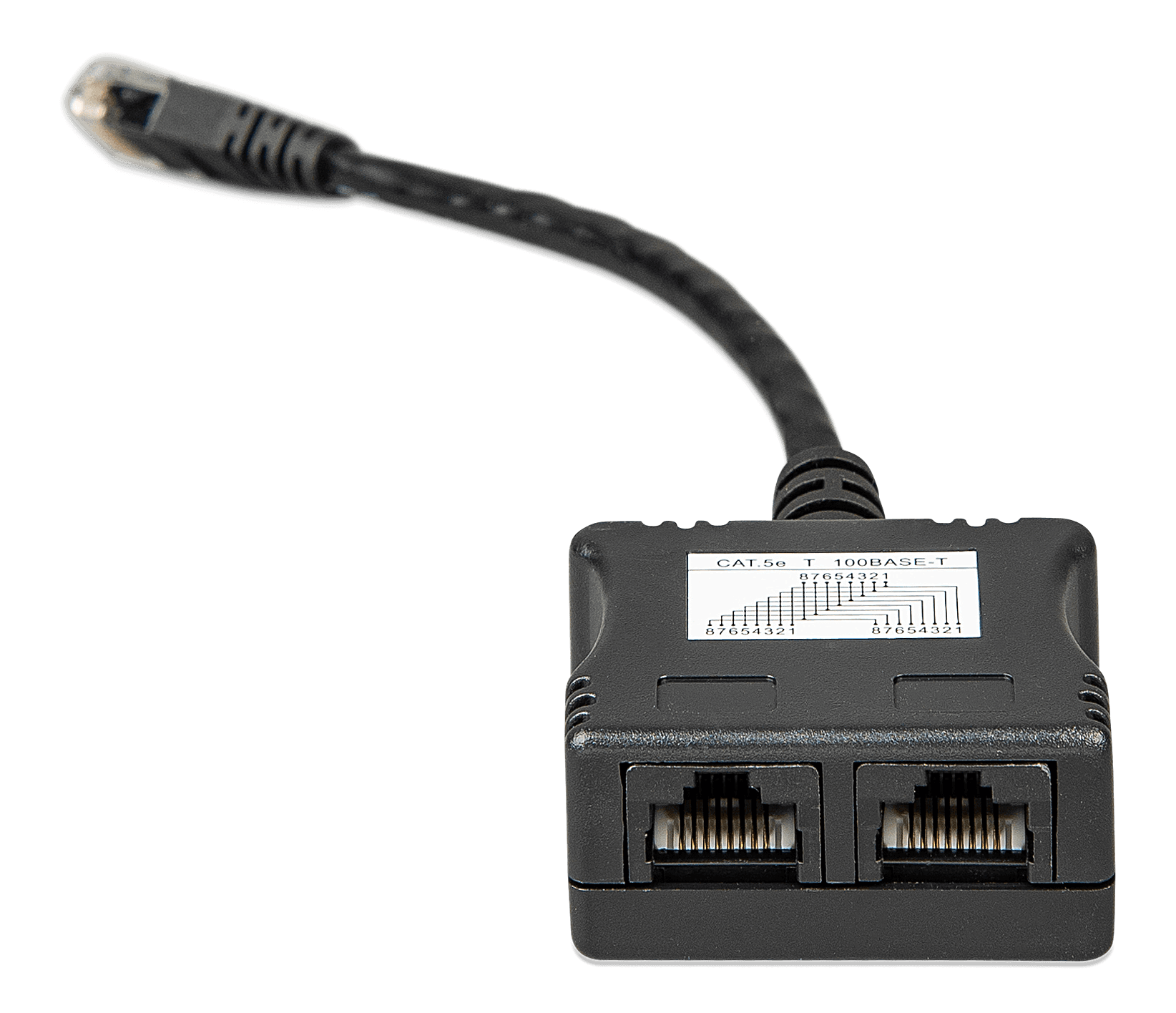 RJ45-splitter 1xRJ45 male15cm cable2xRJ45 female (front-angle1) thumbnail