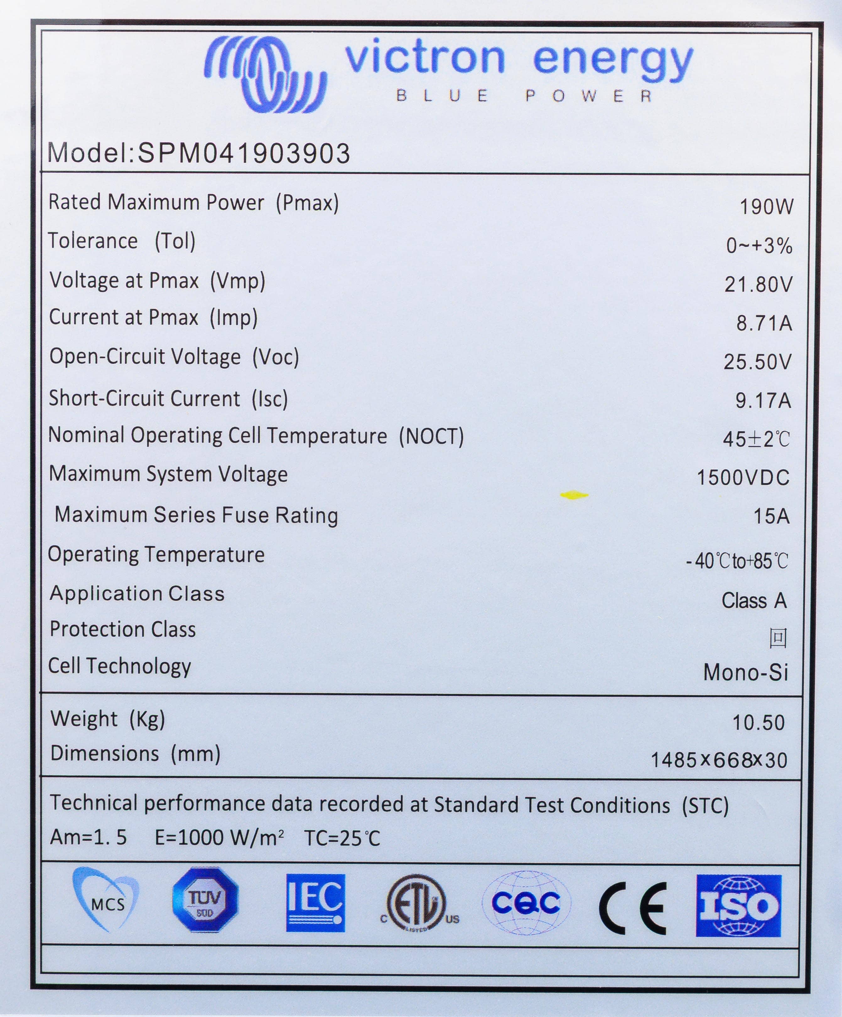 Solar Panel 190W-39 cells Mono 1485x668x30mm series 4c (back) thumbnail